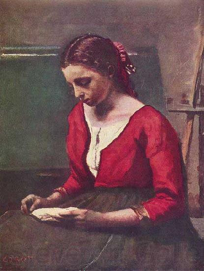 Jean-Baptiste Camille Corot Lesendes Madchen in rotem Trikot Germany oil painting art